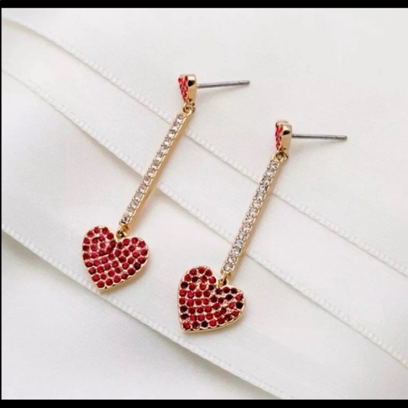 Kate Spade “Yours Truly” Pave Red Heart Crystal Earrings - Picture 2 of 5